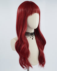 Long Wavy Wine Red Synthetic Wig HW293