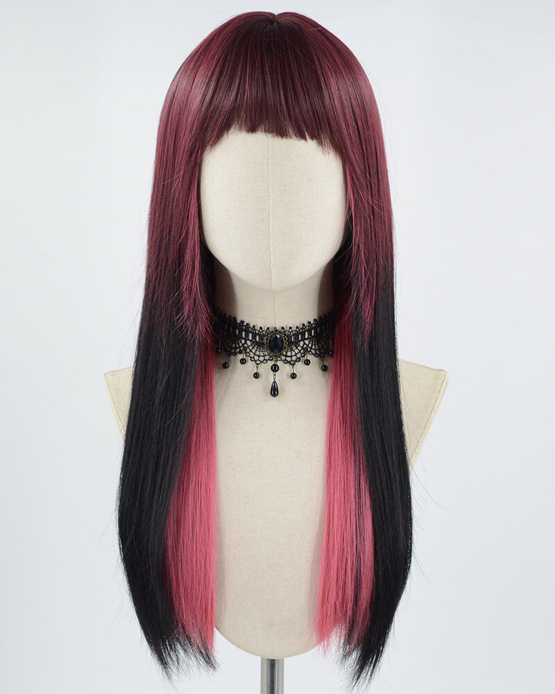 Mixed Red Black Straight Synthetic Wig HW305