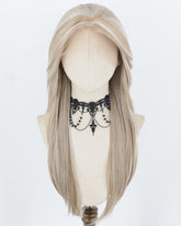 Ash Blonde Highlights White Grey Synthetic Lace Front Wig WW1073