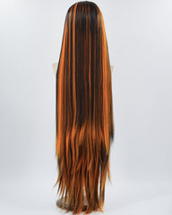 40Inch Long Neon Orange Black Synthetic Lace Front Wig WW750