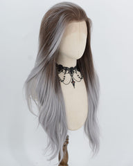 Brown Ombre Grey Blue Synthetic Lace Front Wig WW1064