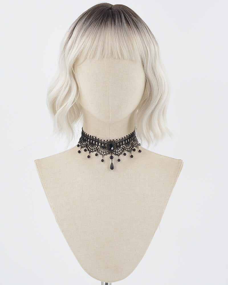 Ombre White Grey Short Wavy Synthetic Wig HW503