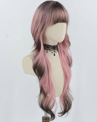 Pink Ombre Black Long Wavy Synthetic Wig HW723