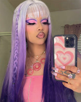 Long Straight Purple Synthetic Lace Front Wig WW517