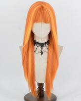Long Straight Orange Highlight Synthetic Wig HW871
