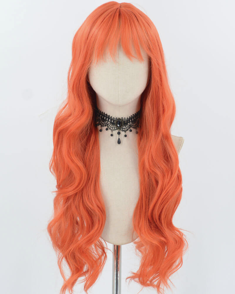 Long Orange Wavy Synthetic Wig HW676