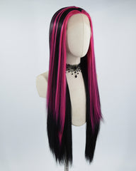 Hot Pink Streaked Black Synthetic Lace Front Wig WW507