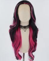 Hot Pink Black Long Wavy Synthetic Lace Front Wig WW769