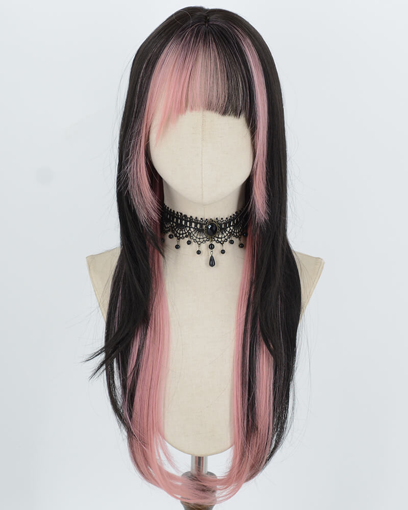Black Pink Synthetic Wig HW826