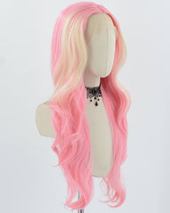 Pink Ombre Blonde Long Wavy Synthetic Lace Front Wig WW772