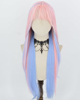 30Inch Long Pink Blue Synthetic Wig HW876