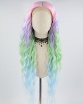 Pink Ombre Rainbow Curly Synthetic Lace Front Wig WW662