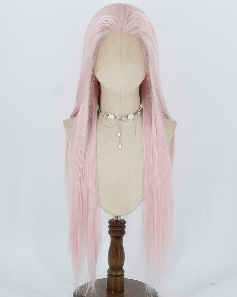 Pink Long Straight Synthetic Lace Front Wig WW1078