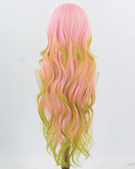 Pink Green Long Wavy Synthetic Wig HW768