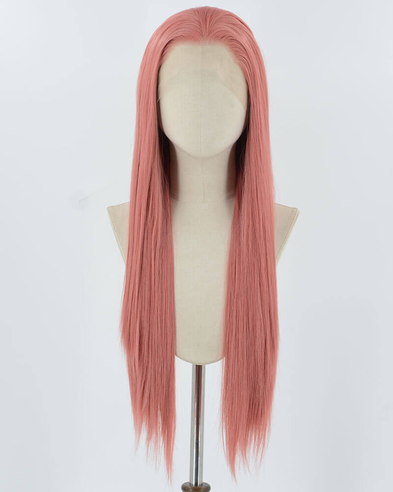 Pink Long Straight Synthetic Lace Front Wig WW1035