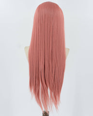 Pink Long Straight Synthetic Lace Front Wig WW1035