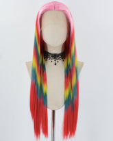 Pink Ombre Red Yellow Green Synthetic Lace Front Wig WW820