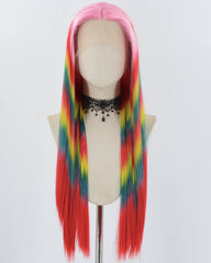 Pink Ombre Red Yellow Green Synthetic Lace Front Wig WW820