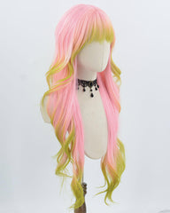 Pink Green Long Wavy Synthetic Wig HW768