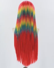 Pink Ombre Red Yellow Green Synthetic Lace Front Wig WW820