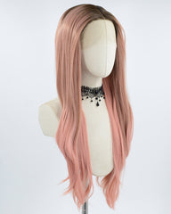 Dark Root Ombre Pink Synthetic Lace Front Wig WW543