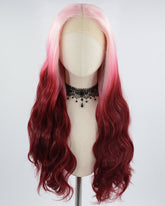 Pink Ombre Wine Red Synthetic Lace Front Wig WW671
