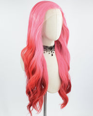 Pink Ombre Red Wavy Synthetic Lace Front Wig WW691