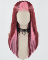 Pink Bangs Wine Red Synthetic Lace Front Wig WW778