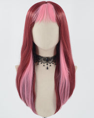 Pink Bangs Wine Red Synthetic Lace Front Wig WW778