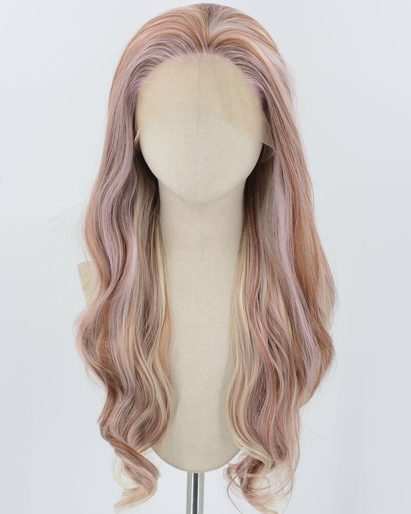 Mixed Pink Brown Synthetic Lace Front Wig WW907