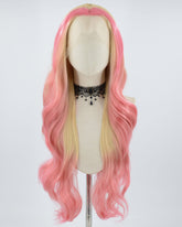 Blonde Pink Long Wavy Synthetic Lace Front Wig WT240