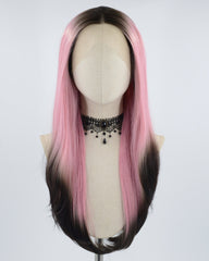 Dark Root Ombre Pink Synthetic Lace Front Wig WW547
