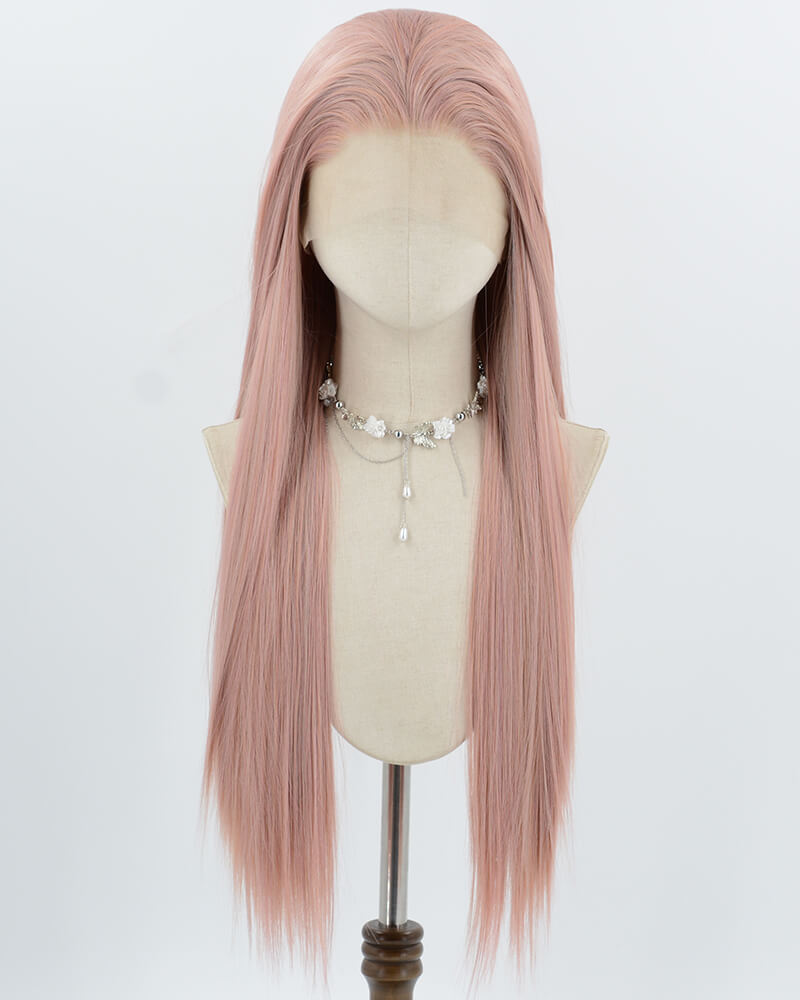Pink Long Straight Synthetic Lace Front Wig WW990