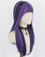 Purple Highlights Black Synthetic Wig HW883