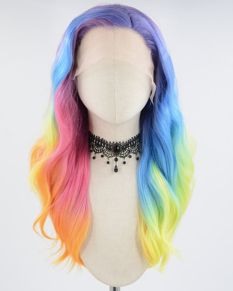 Rainbow Purple Blue Orange Yellow Synthetic Lace Front Wig WW701