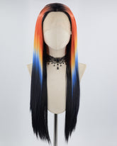 Rainbow Black Ombre Orange Blue Synthetic Lace Front Wig WW634