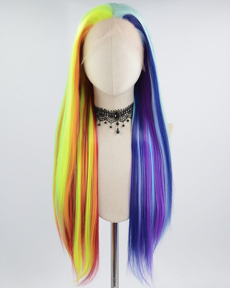 Rainbow Long Straight Synthetic Lace Front Wig WW703