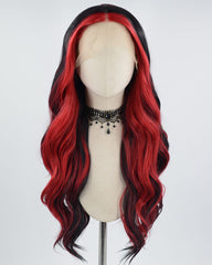 Red Black Long Wavy Synthetic Lace Front Wig WT229