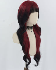 Red Ombre Black Long Wavy Synthetic Wig HW722