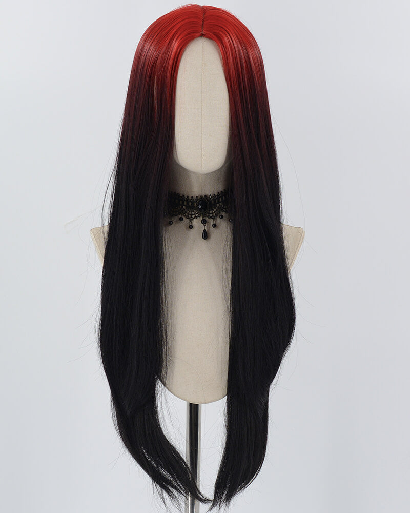 Red Ombre Black Long Straight Synthetic Wig HW574