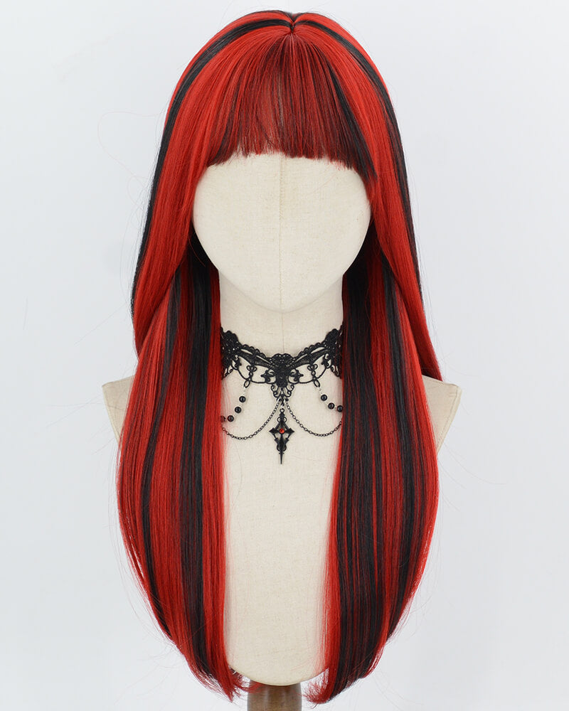 Red Highlights Black Synthetic Wig HW882