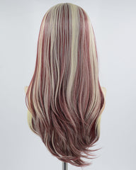 Blonde Skunk Stripe Wine Red Synthetic Lace Front Wig WW650