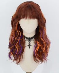 Red Brown Highlight Orange Purple Curly Synthetic Wig HW868 halloween wig