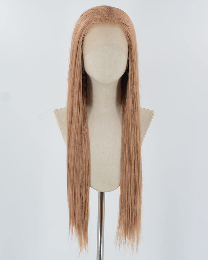 Red Brown Long Straight Synthetic Lace Front WigWW864