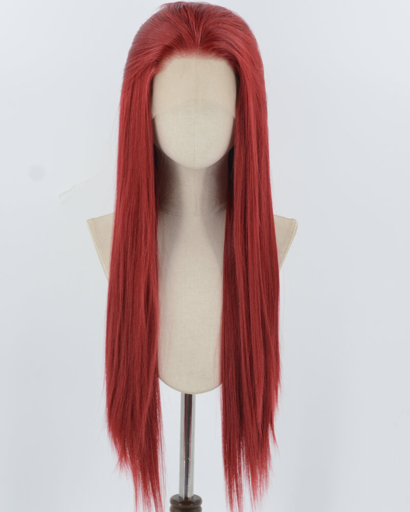 Red Long Straight Synthetic Lace Front Wig WW944