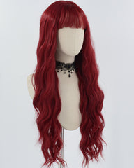 Long Curly Wine Red Synthetic Wig HW551