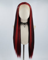 Red Streaked Black Synthetic Lace Front Wig WW511