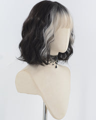 Silver Grey Black Short Synthetic Wig HW696