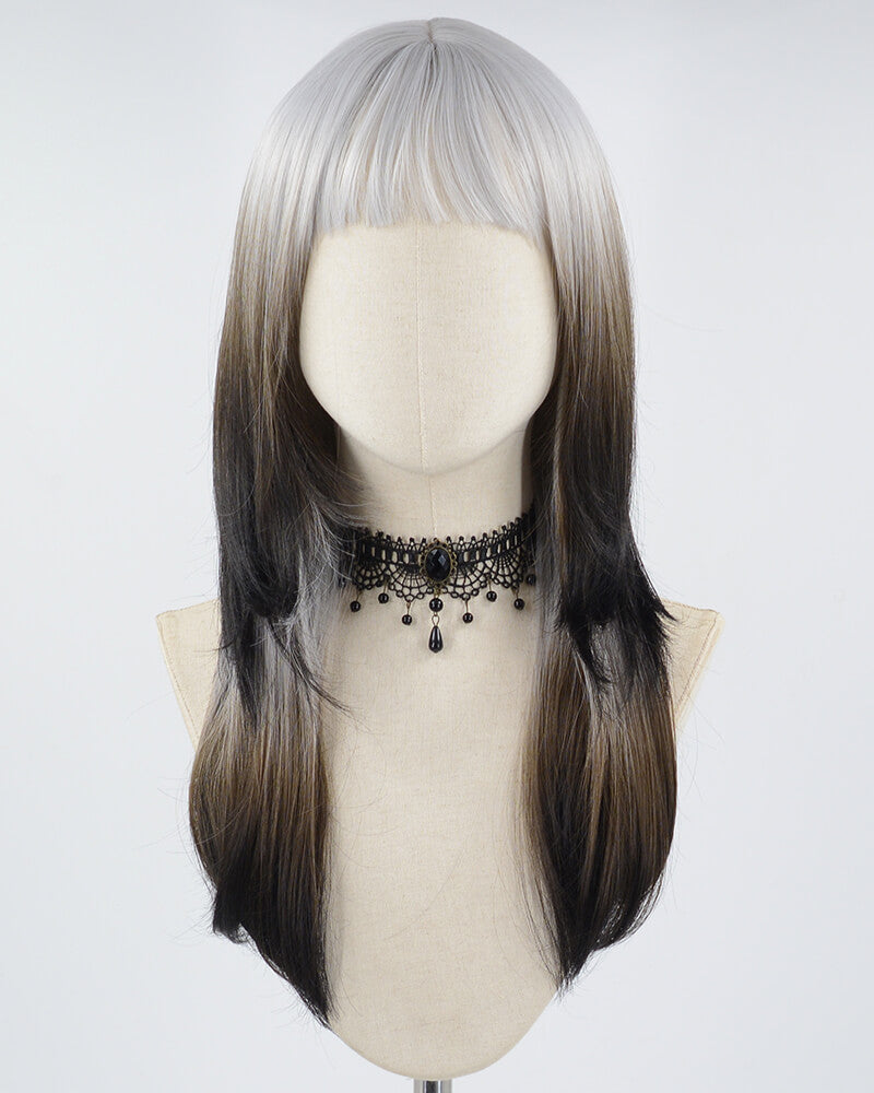 Grey Ombre Brown Synthetic Wig HW417