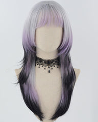 Silver Grey Ombre Purple Synthetic Wig HW568